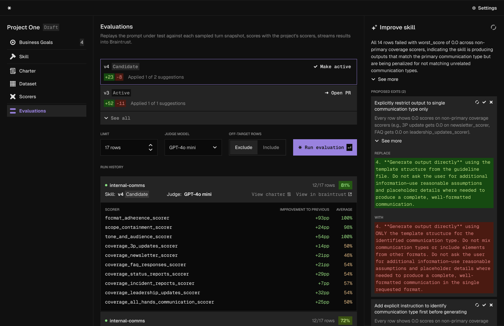 North Star — Dataset view showing candidate screening scenarios with labels and status